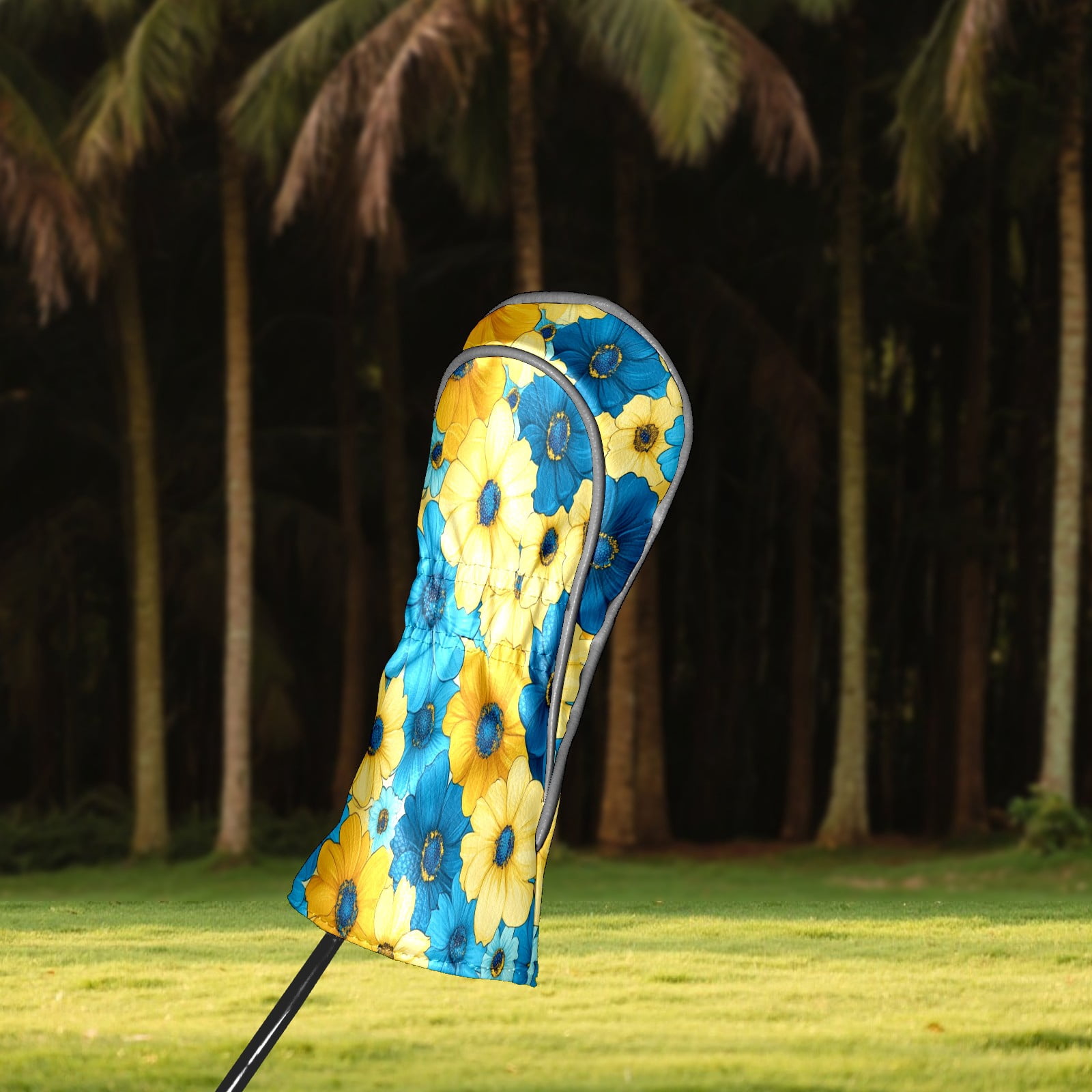 Golf Club Covers PU Leather Waterproof Head Covers for Fairway Woods Hybrids Yellow Blue Flowers