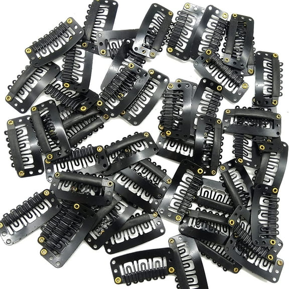 100PCS Snap Clips for Hair Extensions Weaves U-shape Metallic Wig Clips With Silicon Rubber Small Size Black