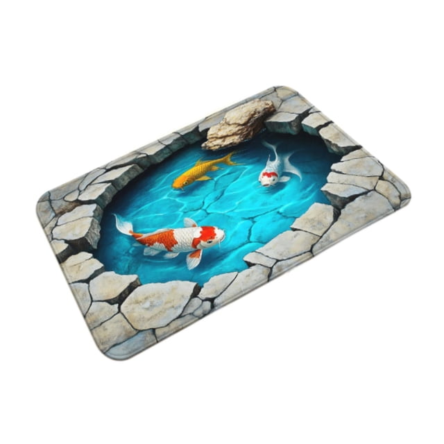 Alfombra de ilusión óptica 3D para puerta delantera, antideslizante, con efecto de agua realista para decoración de patio y porche.