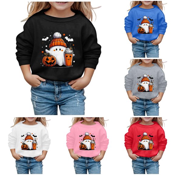 JCCXIN Toddler Girls Sweatshirt Halloween Oversized Pullover Pumpkin Ghost Graphic Long Sleeve Crew Neck Outdoor Playwear Casual Fall Winter School Daily Wear Cute Street Tops,Black,3-4 Years
