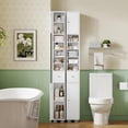 thumbnail image 3 of Narrow Bathroom Storage Cabinet with 5 Adjustable Shelves & Drawer, Freestanding Cupboard for Small Spaces, White, 3 of 6