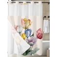 thumbnail image 3 of No Hook Shower Curtain with Snap-in Liner, Colorful Tulips Floral Waterproof Fabric Bathroom Curtains, Modern Art Watercolor Pastoral Bath Curtains & Mesh Top Window Stall 48"x72", 3 of 9