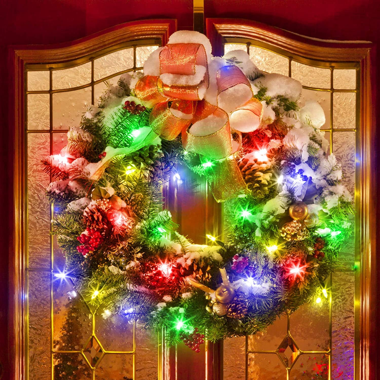 50-Count Christmas Lights, 2 Pack Battery Powered Mini String Lights 16FT 8 Lighting Modes Indoor Xmas Wreath Lights for Christmas Tree Decoration Outdoor Garden Party Wedding Decor(Multicolor)
