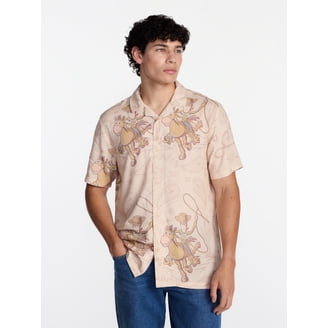 Pabst Blue Ribbon Men's Print Button Up Shirt with Short Sleeves