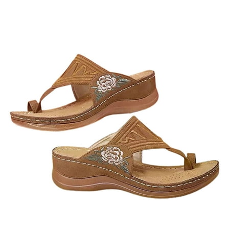 

huanledash 1 Pair Sandals Comfortable Printed Pattern Faux Leather Large Size Thick Heel Women Wedges Slippers for Daily Life