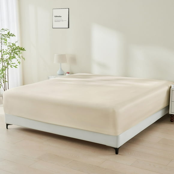 Sábana bajera ajustable GOKOTTA, tamaño king, 100% rayón y bambú, color beige claro
