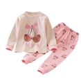 thumbnail image 2 of Weebloom Toddler Girls Winter Pajamas Soft Long Sleeve Kids Outfit For Baby Girls Sleepwear Nightwear Pjs Loungewear Beige 3-4 Years, 2 of 3