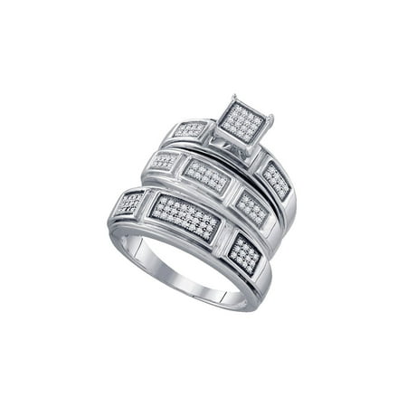 Diamond Princess Sterling Silver His Hers Round Diamond Cluster Matching Wedding Set 1/3 Cttw