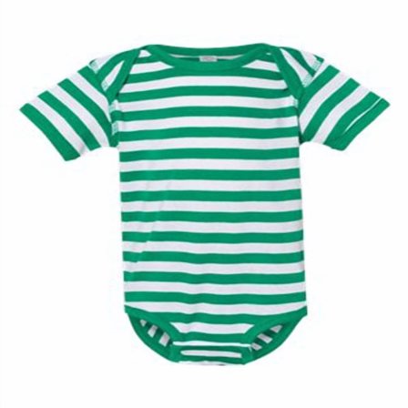 Rabbit Skins, Baby Soft Short-Sleeve Bodysuit , Kelly White Stripe, Newborn