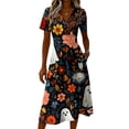 thumbnail image 4 of Halloween Dresses for Women Castle Pumpkin Short Sleeve Horror Sundress Spider Webeb Ghost V Neck Funny Midi Dresses, S, 4 of 5