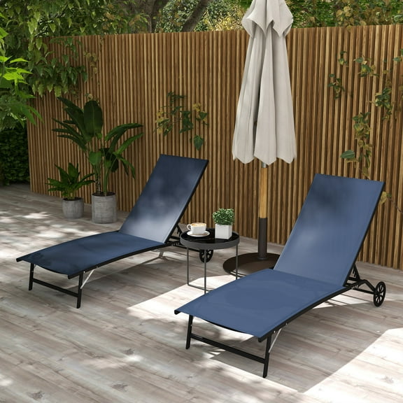 Set of 2 Chaise Lounge Chair Patio Lounger with Two Wheels