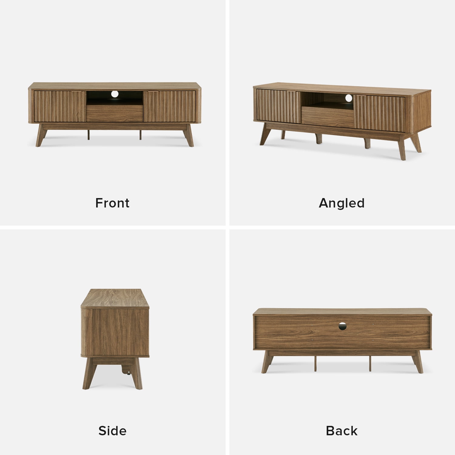 Mopio Brooklyn Mid-Century Modern 57" TV Stand for TVs up to 59”, Fluted Panel, Sturdy Legs (Walnut)