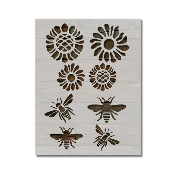 Bees and Flowers Stencil Bee Template Reusable 8.5 x 11 for Painting on Walls, Wood, Etc. By Stencilville