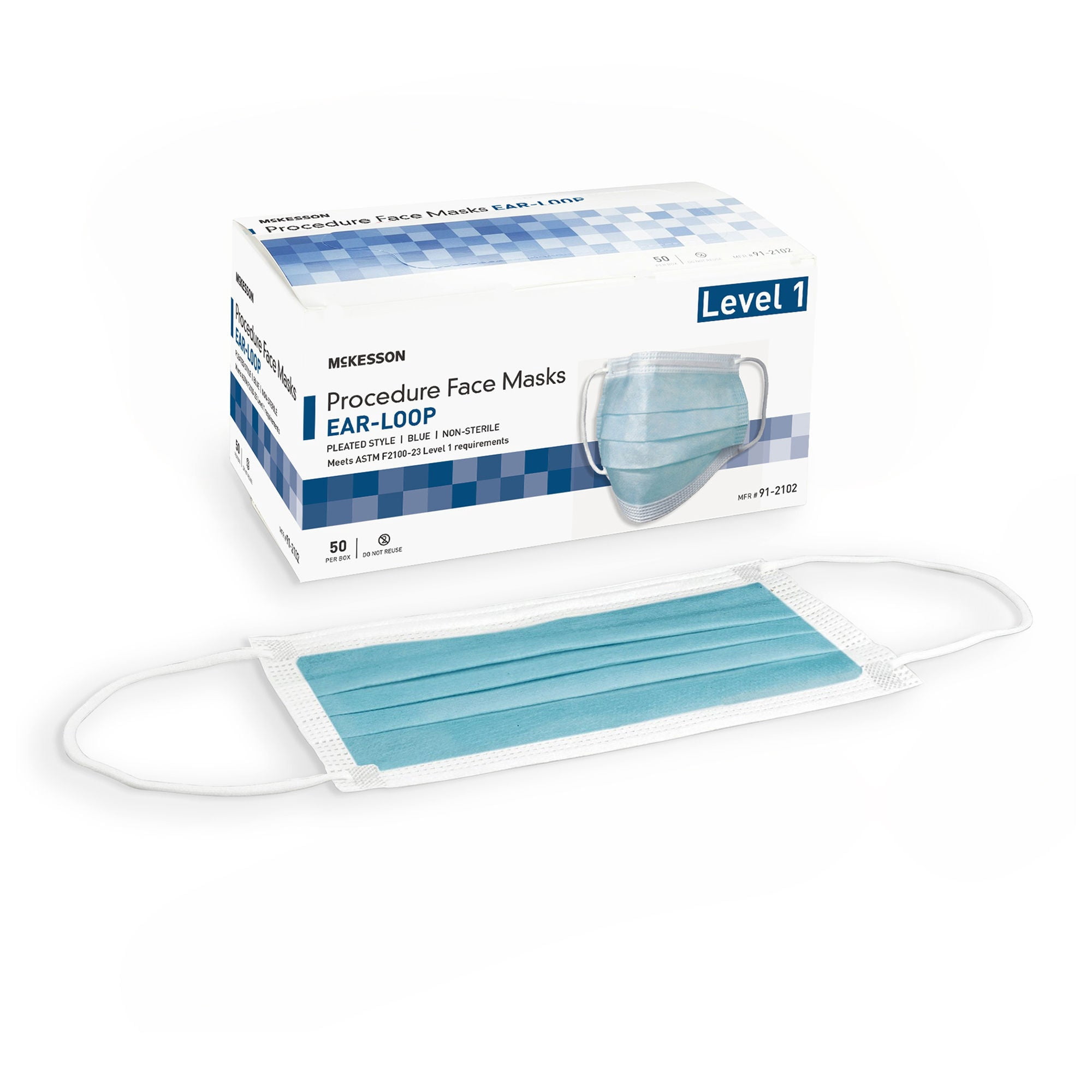 McKesson Disposable Face Masks, 3-Ply Elastic Ear Loops - Blue Medical Mask, 50 Count, 1 Pack