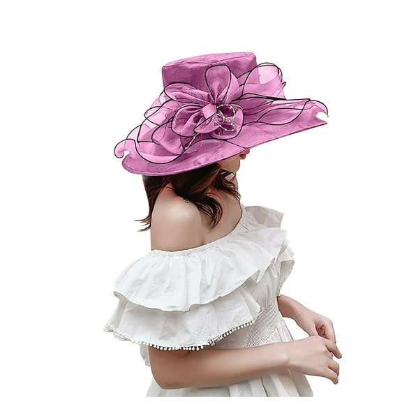 Women's Wide Brim Sun Hat Floral Beach Dress Hat for Outdoor Wedding Bridal Shower Summer