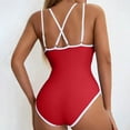 thumbnail image 7 of UTSJKR Women's V-Neck Cutout One-Piece Swimsuit, Ruched Tummy Control Bathing Suit with Racerback Straps Red L, 7 of 7