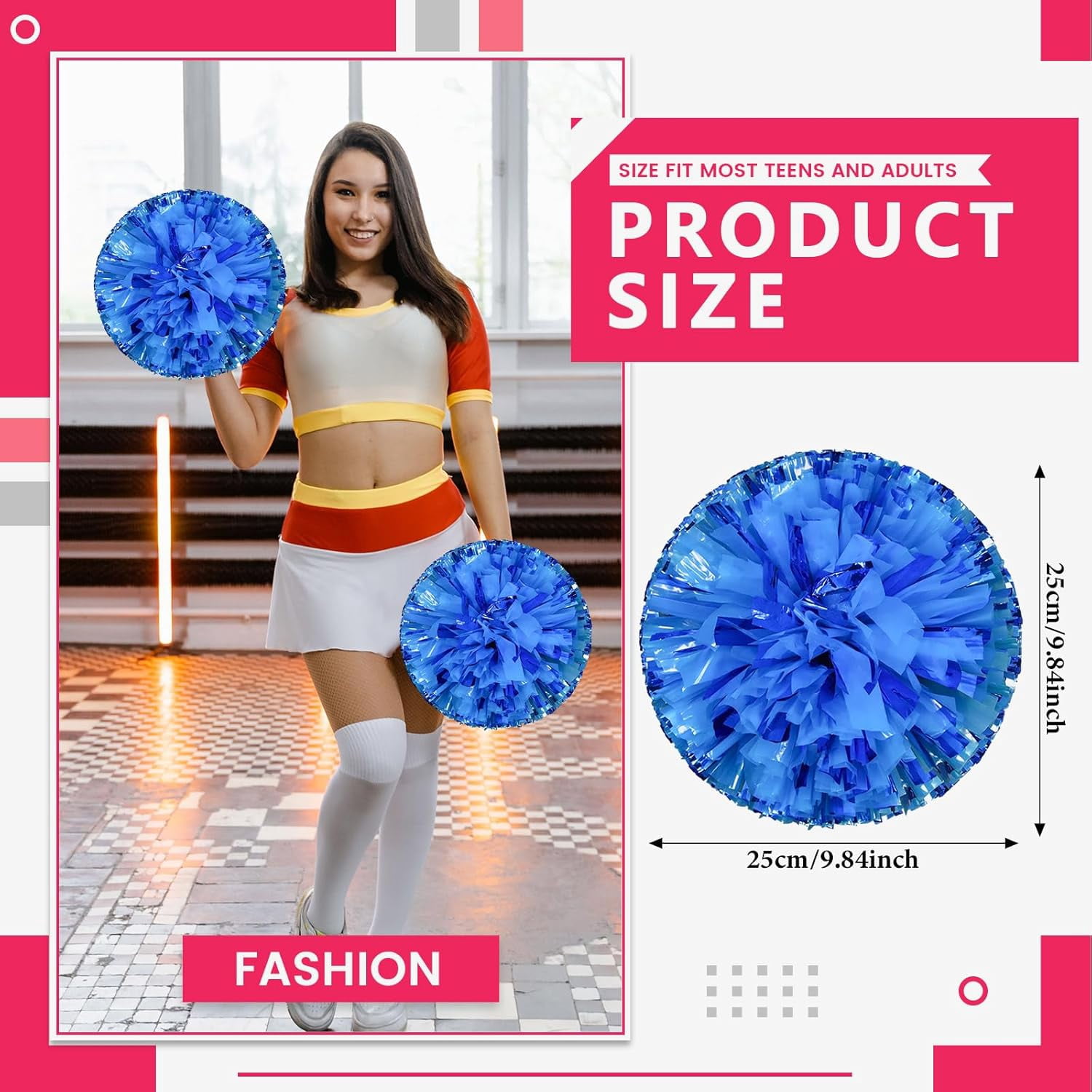 12 Pcs Cheerleading poms,pom poms Cheerleading with Finger Holes Metallic Foil Cheer Pom Pomsfor Dance, Matches, Team Spirit Sports (Mixed Blue)