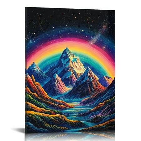 

FUMJ Mountain Rainbow Stars Modern Canvas Prints for Living Room Bedroom Office Wall Decor - Set of 2 (16x20 in / 12x16 in) 12x16 in