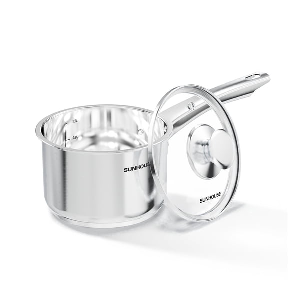 Sunhouse 1.5 QT Stainless Steel Sauce Pan with Lid, Small Pot for Cooking, PFOA-Free, Advanced Impact Bonding Induction Base Mini Saucepan, Compatible with Induction, Ceramic, Gas