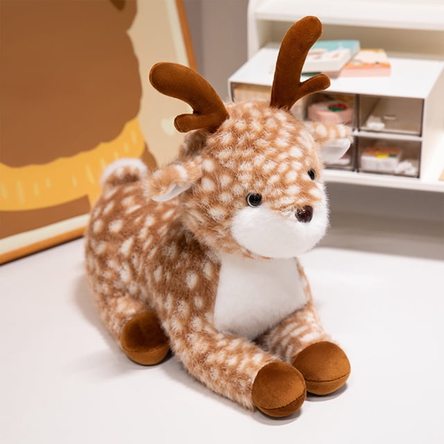 DPTALR Poupée de Rennes de Noël Réaliste Jouet de Rennes Sika Poupée de Rennes Simulation Rennes Marron Jouet Adapté aux Tout-Petits Enfants et Adolescents
