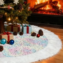Sanmadrola Christmas Tree Skirt, 36 inch Thick Colorful Velvet Christmas Tree Skirt with Starry Sequin and White Plush Faux Fur Trim Border Decor for Xmas Holiday Party Decorations Ornaments