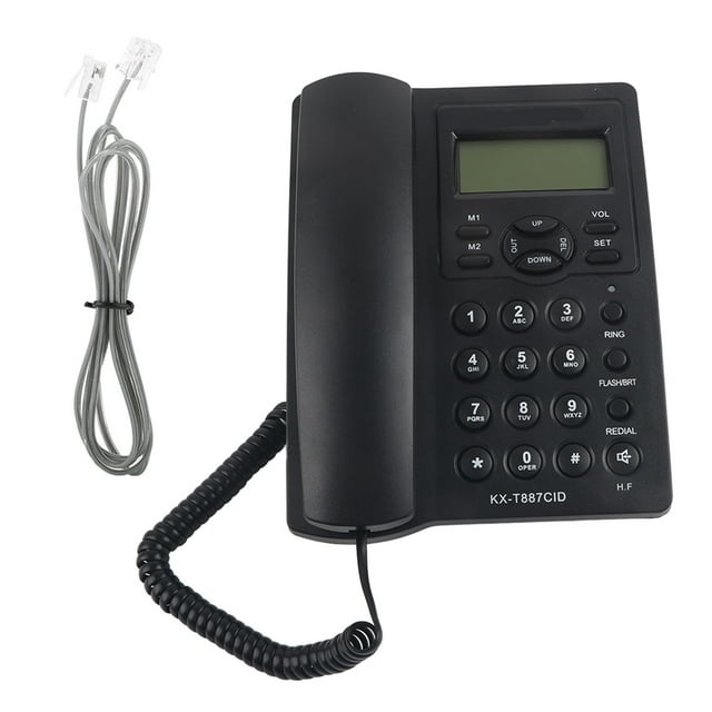 Teléfono con cable, manos libres, pantalla LCD, altavoz, alarmas de 3 grupos, color negro