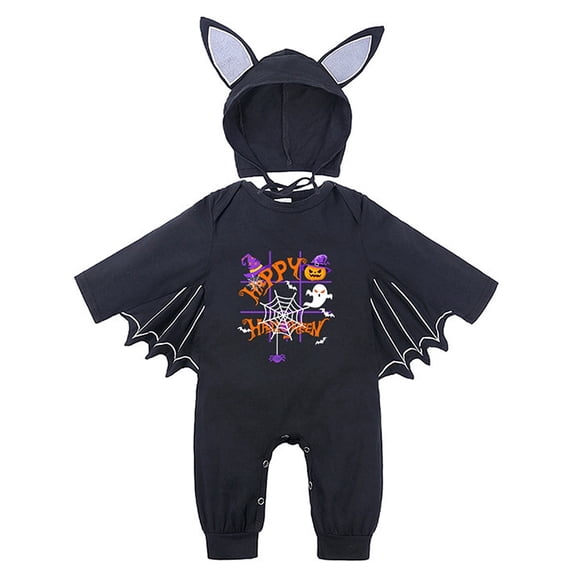 WIBACKER 3M-24M Infant Unisex Baby Halloween Dress Up Clothes Bat Wings Romper with Cap Newborn Animal Costumes
