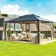 thumbnail image 3 of Erommy Outdoor Pro Series Galvanized Steel Hardtop Patio Gazebo Pergola w/Aluminum Frame, Prime Curtains and nettings include Double Roof 12' x 14', 3 of 5