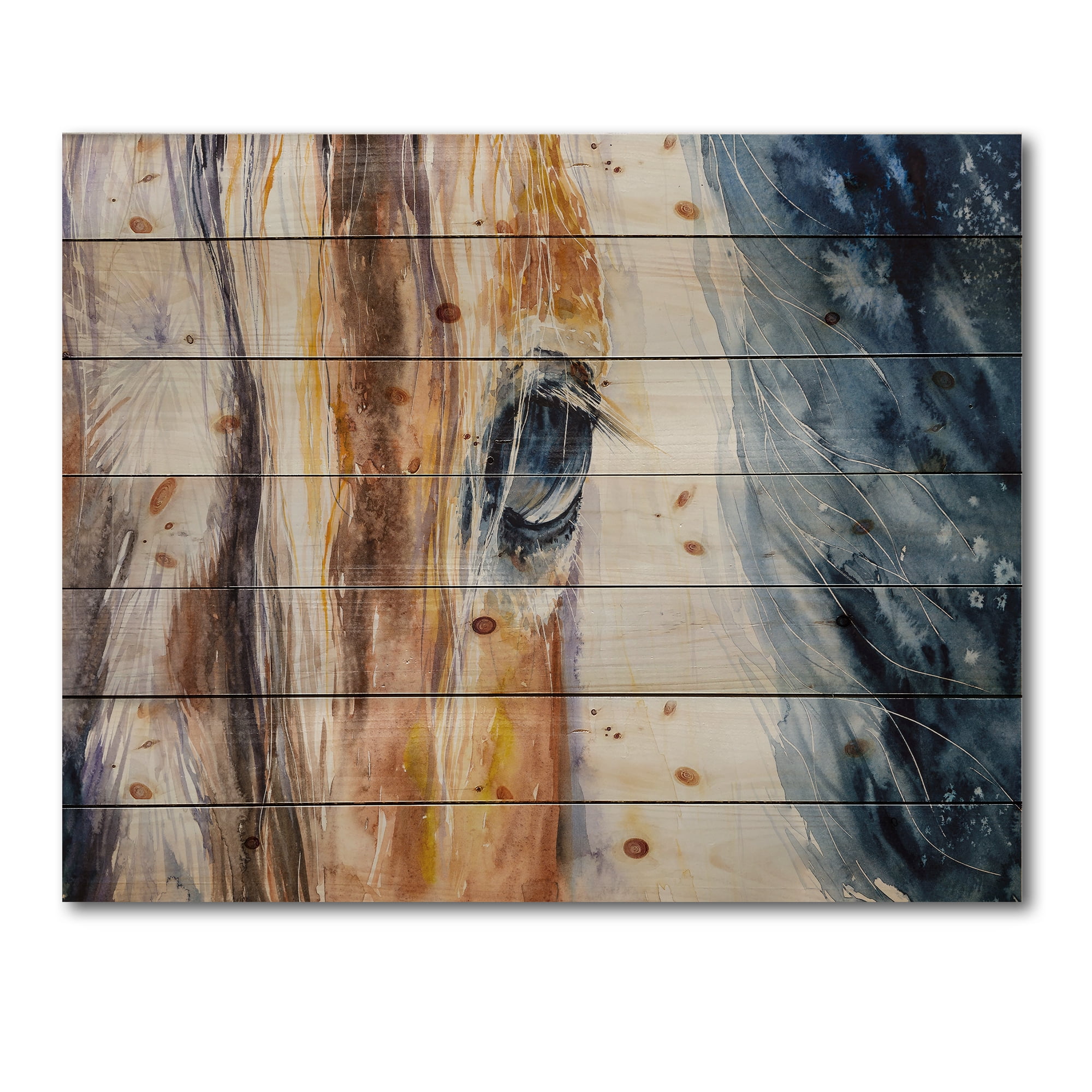 Designart 'Abstract Close-Up of A Beautiful Horses Eye I' Farmhouse Print on Natural Pine Wood