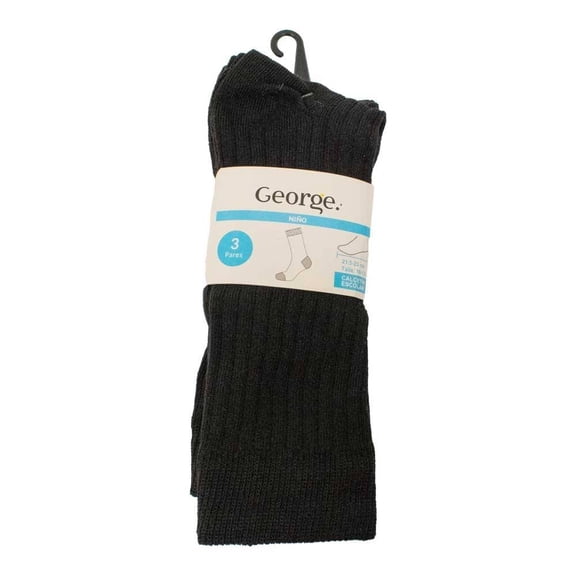 Calcetín Escolar George para Niño Diseño Liso Negro 3 Pares Talla 10-13