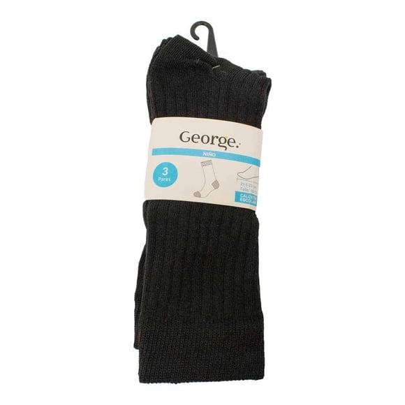 Calcetín Escolar George para Niño Diseño Liso Negro 3 Pares Talla 10-13