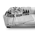 thumbnail image 3 of Hunting Soft Flannel Fleece Throw Blanket, Hunting and Fishing in Vintage Emblem Design Antler Horns Mallard Pine Tree, Cozy Plush for Indoor and Outdoor Use, 60" x 80", Black and White, by Ambesonne, 3 of 6