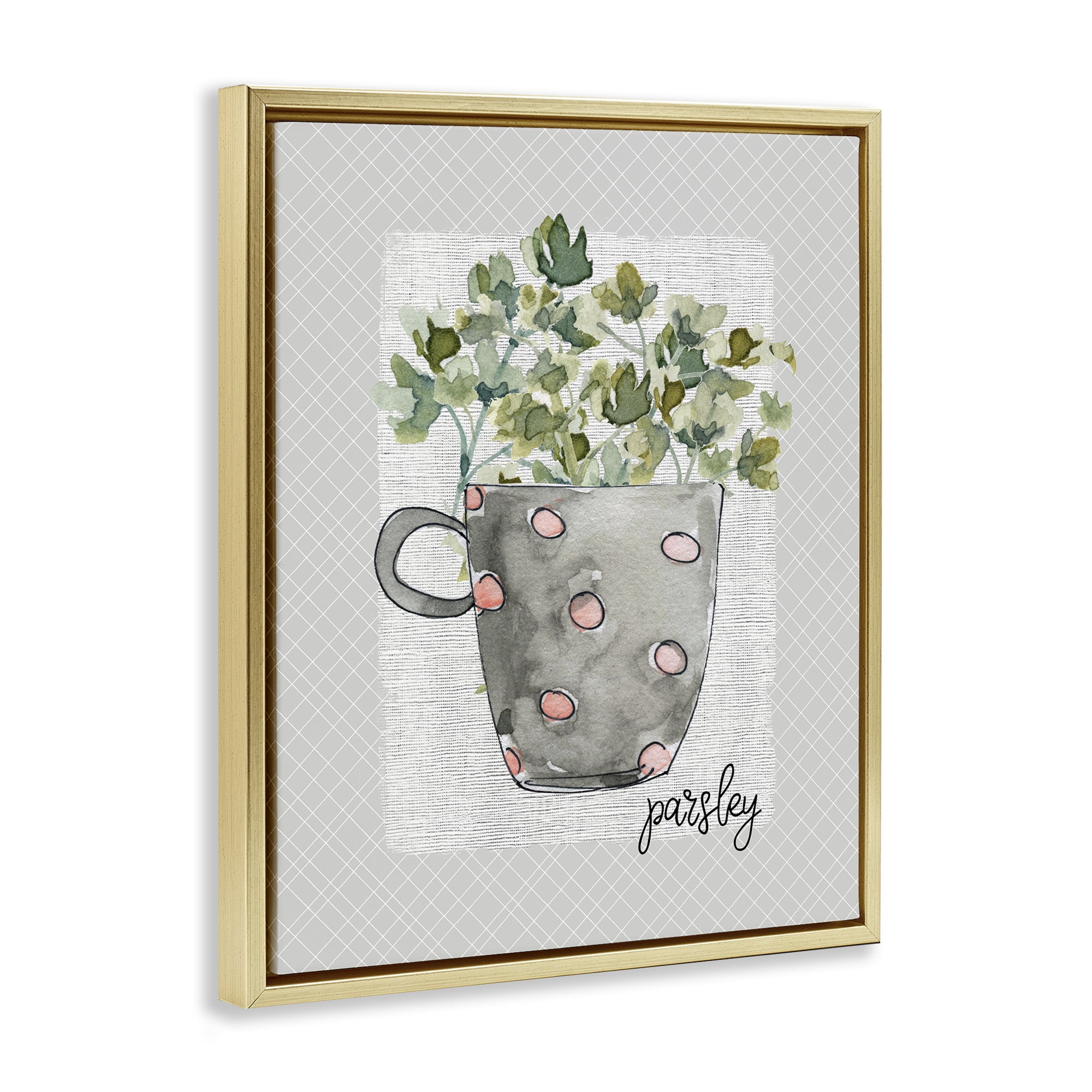Stupell Industries Parsley Herb Mug Gold Framed Floater Canvas Wall Art, design by Livi Finn