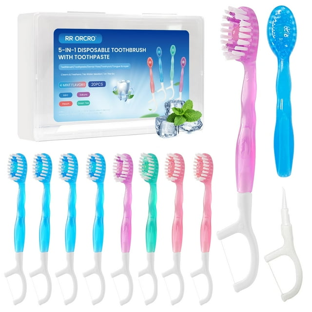 Juego de cepillos de dientes desechables RR ORCRO Mini con pasta de dientes, paquete de 20