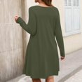 thumbnail image 3 of Women's Plus Size Solid Color Casual Spring Autumn Dress - Round Neck Long Sleeve with Pockets - Army Green XXL, 3 of 4