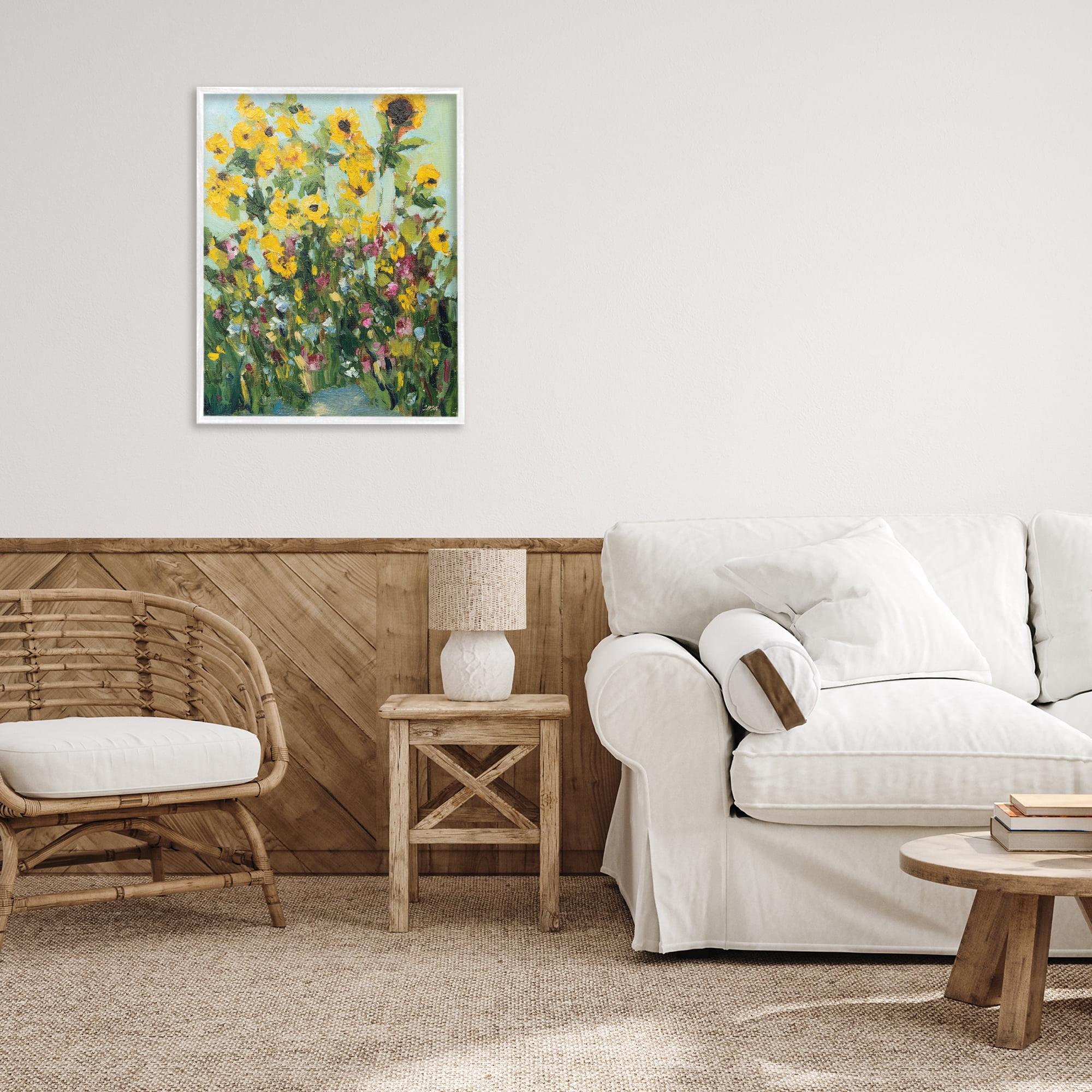 Stupell Industries Sunlit Sunflowers in Garden White Framed Giclee Art, design by Carson Overstreet