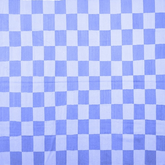 Ahgly Company Machine Washable Indoor Square Checkered Blue Modern Area Rugs, 8' Square