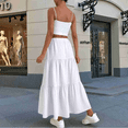 thumbnail image 6 of Women High Waisted Flowy Tiered Linen Skirt Casual Pleated A-Line Beach Long Skirts with Tie White XXL, 6 of 7