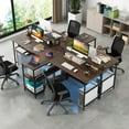 thumbnail image 2 of Costway 94.5" Long Office Desk 2-Person Reversible Computer Desk with LED Lights Coffee, 2 of 10