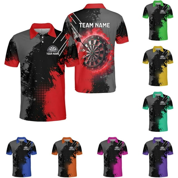 Personalized Dart Shirts Men Women 3D Polo Custom Name Team Jersey Funny Dartboard Shirt S-5XL Gifts (Red, S)