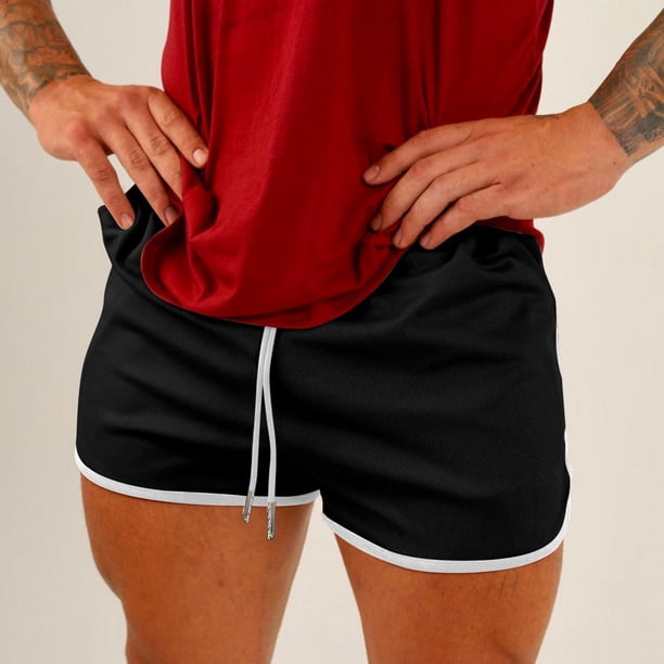 pstuiky Abreviatura para hombres, Pantalones cortos de fitness para hombre, de color liso, con bolsillos y vendaje para correr, culturismo y entrenamiento Pantalones cortos de entrenamiento