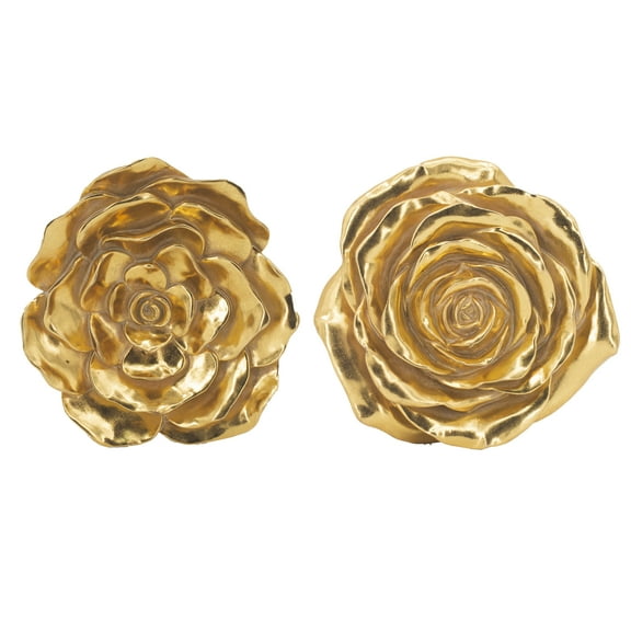 A&B Home Set of 2 Gold Resin Rose Wall Accents