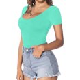 thumbnail image 4 of Women Jumpsuit Round Neck Short Sleeve Bodysuit Sexy Basic Solid Color Casual Rompers, 4 of 6