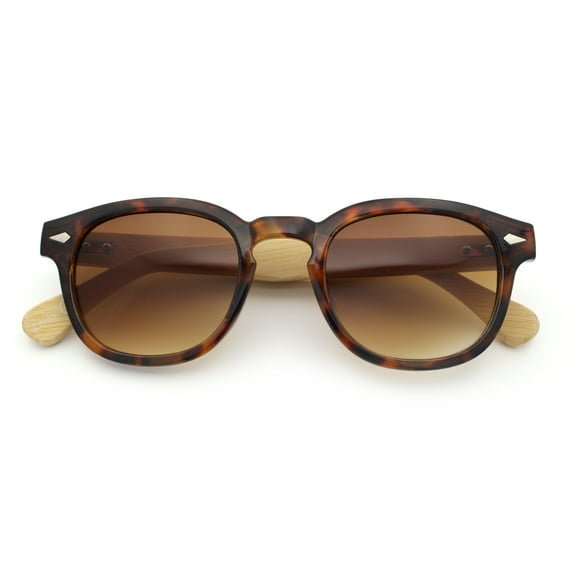 Hipster Mens Keyhole Round Horn Rim Bamboo Wood Arm Retro Sunglasses Tortoise - Brown