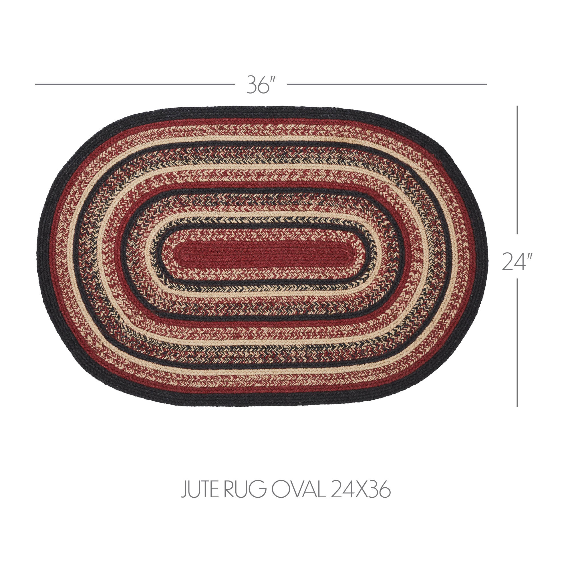 VHC Brands Jute Rug 24x36 w/Pad, Jute Area Rug, Accent Rug, Floor Decor, Braided, Connell Collection, Oval 24x36, Country Black