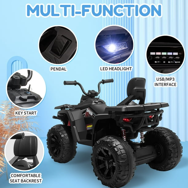 Investigación amenaza Memorándum 24V Kids Ride On ATV with 2 Seater,2* 200W Motor 9AH Battery Powered  Electric Vehicle w/ LED Lights,High & Low Speed,Music,Spring  Suspension,Ride on Car 4 Wheeler Quad for Boys & Girls,Black -