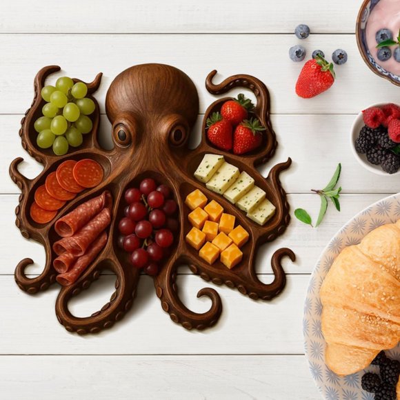 Octopus Themed Charcuterie Platter - Food Safe Serving Board, Cheese Fruit Display, Party Centerpiece, Elegant Seafood Design