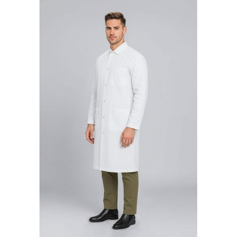 DR Instruments 100% Cotton White Lab Coat, Knee Length, Snap