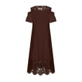 thumbnail image 4 of FAVIPT Sundress for Women Casual Plus Size Loose Fit Lace Dresses Short Sleeve Crew Neck Dress Patchwork Ruffle Elegant Dresses 2025 Brown,XXXXXL, 4 of 5