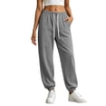 thumbnail image 6 of Women's Solid Jogger Pants Elastic Waist Adjustable Drawstring Loose Athletic Long Trousers with Pockets, Soft Casual Sport Bottoms for Workout, Daily Walking and Loungewear Gray, 6 of 7